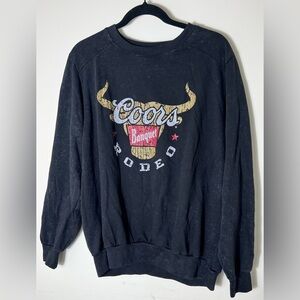 Coors Banquet Rodeo Long Horns Logo Black Mineral Wash Sweatshirt Women's XL